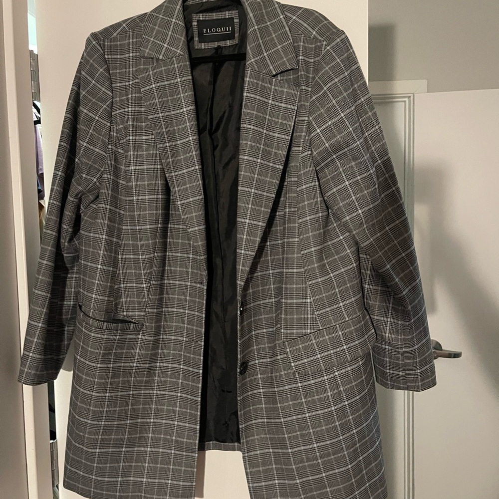 Eloquii Black and Gray Checkered Blazer